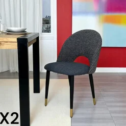 Chaise salle à manger tissu quadrillé bleu foncé (lot de 2) MALMOE