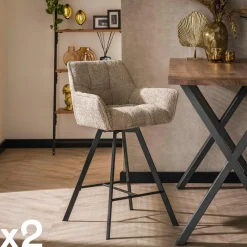 Chaise salle à manger tissu quadrillé gris (lot de 2) MALMOE