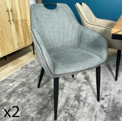 Chaise salle à manger tissu quadrillé gris (lot de 2) MALMOE