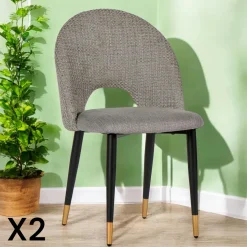 Chaise salle à manger tissu quadrillé kaki (lot de 2) MALMOE