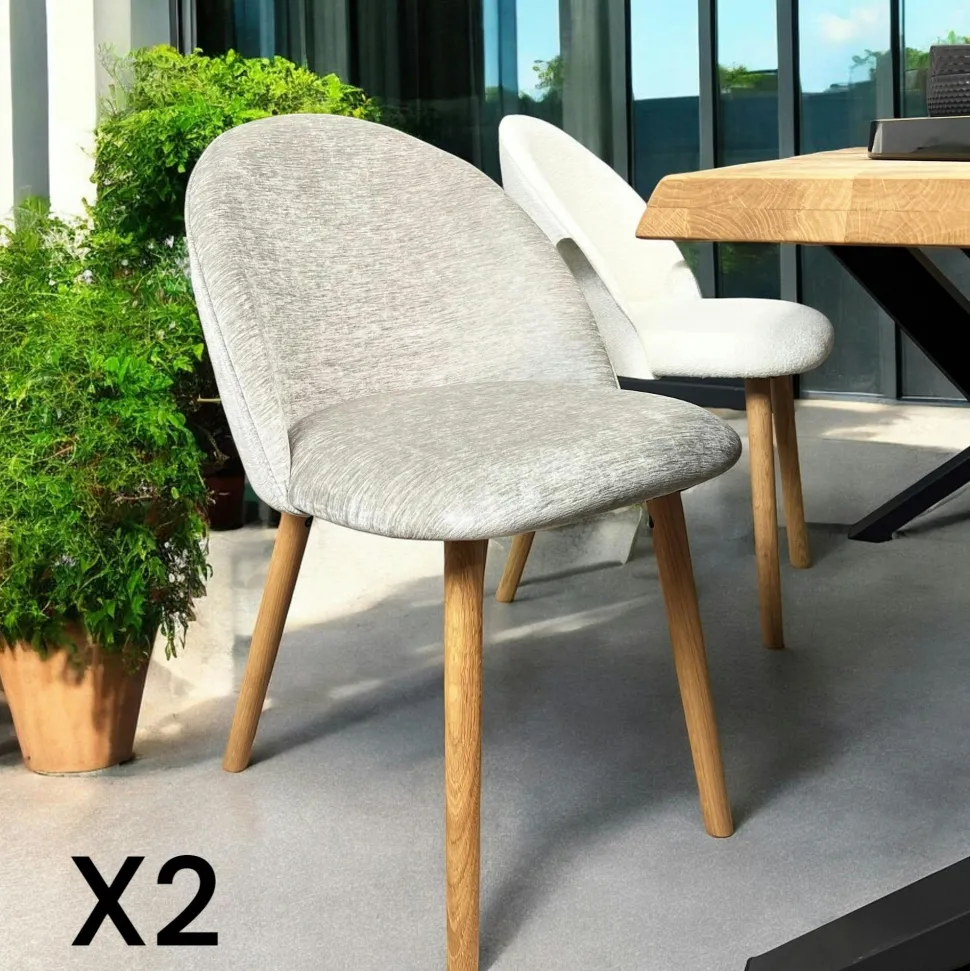 Chaise scandinave en bois et velours gris (lot de 2) ETNA
