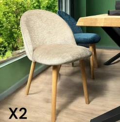 Chaise scandinave en bois et velours bleu (lot de 2) ETNA