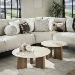 Chaise style cabriolet tissu marron (lot de 2) TIM