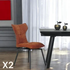 Chaise terracotta pivotante en velours avec passepoil (lot de 2) LOMBARDIE