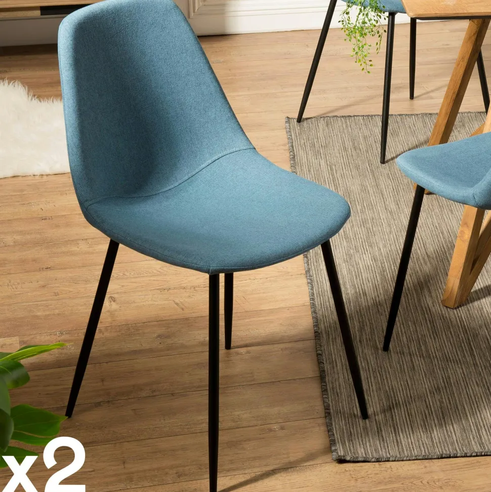 Chaise tissu bleu TIM (lot de 2)