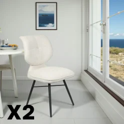 Chaise tissu écru à dossier double (lot de 2) LIGURIE