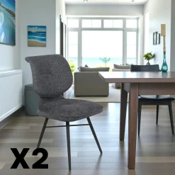 Chaise tissu gris à dossier double (lot de 2) LIGURIE
