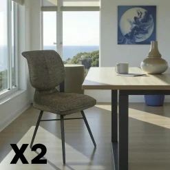 Chaise tissu gris foncé à dossier double (lot de 2) LIGURIE