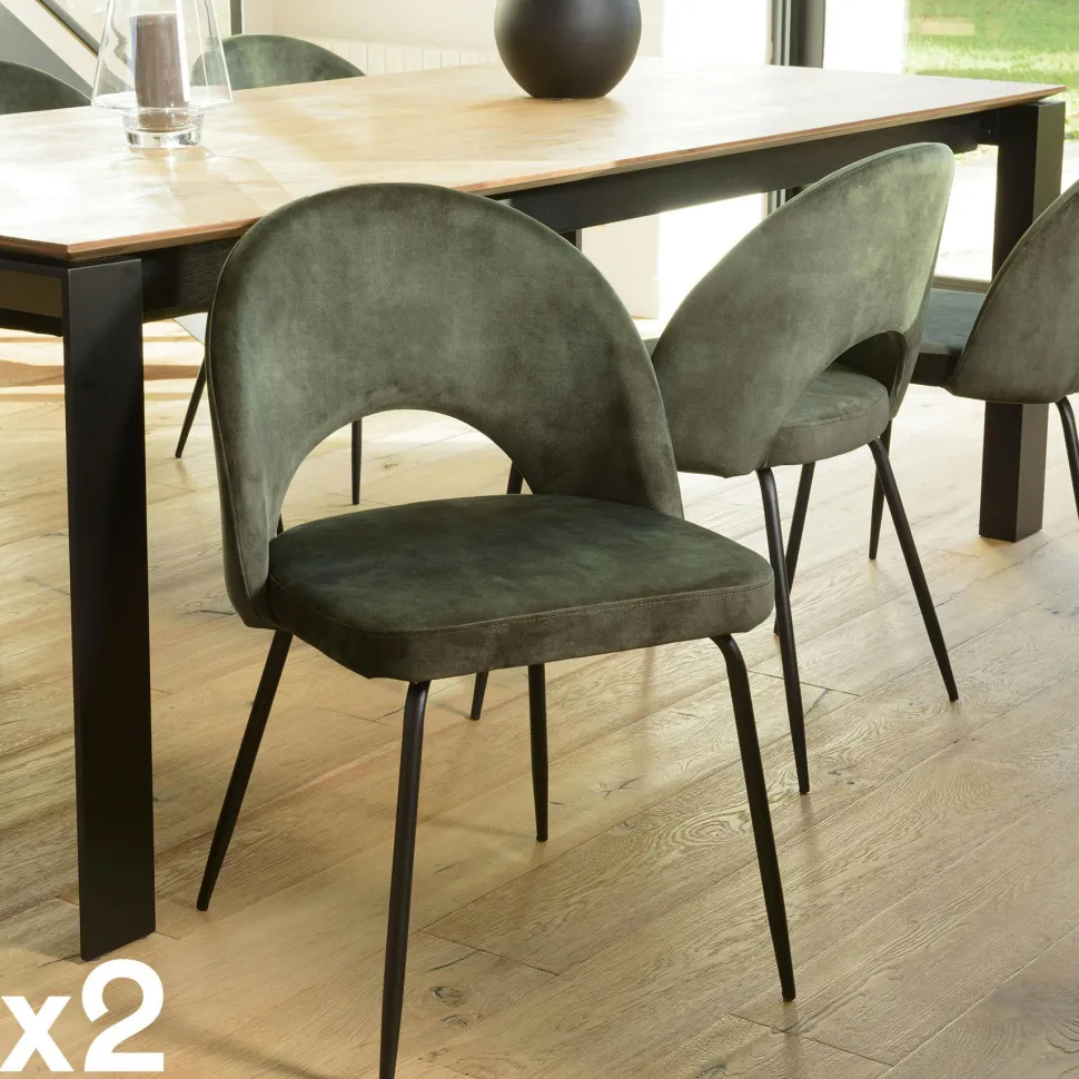 Chaise velours beige dossier demi-lune (lot de 2) TIM