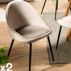 Chaise velours beige TIM (lot de 2)