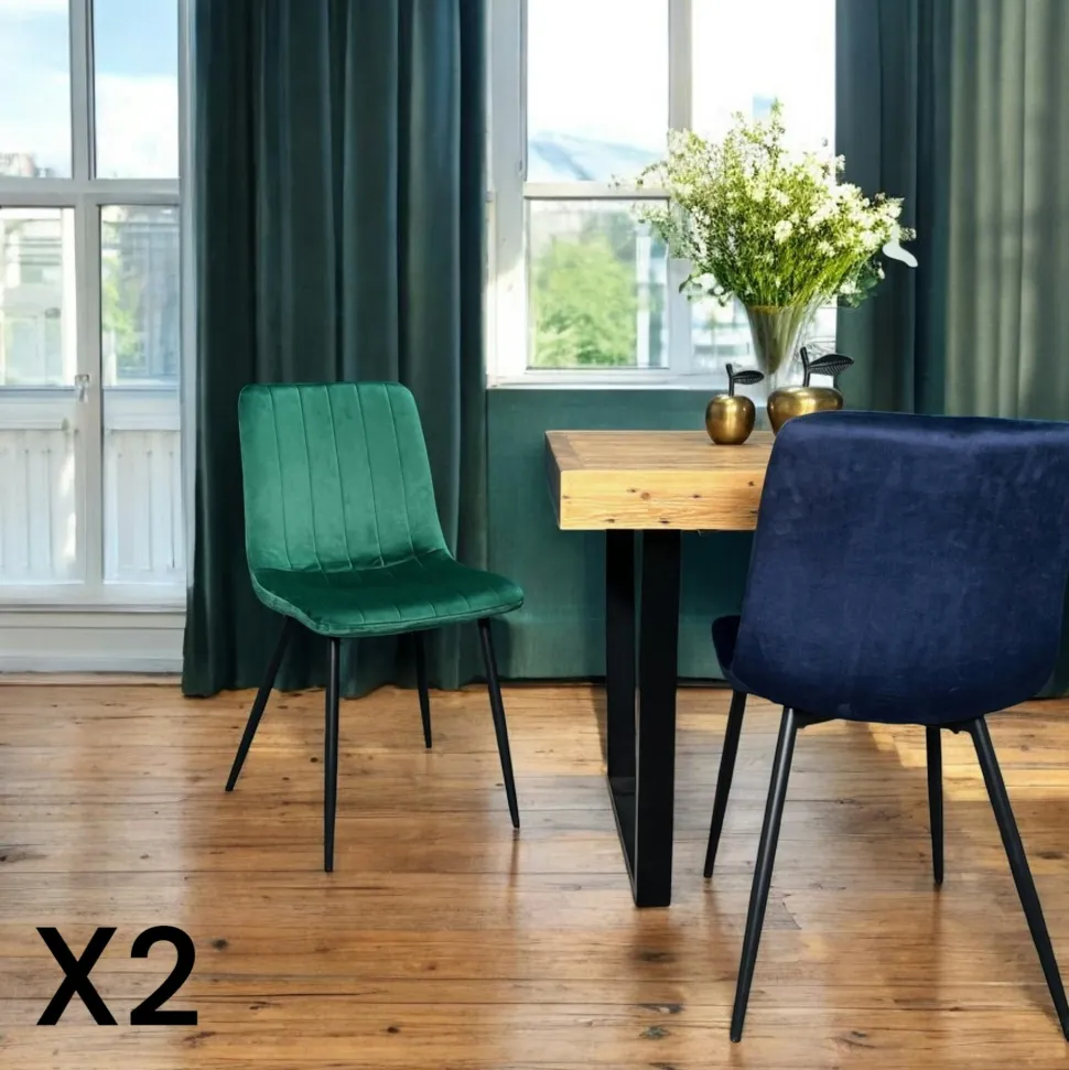 Chaise velours gris piètement luge (lot de 2) MALMOE
