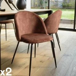 Chaise velours vert dossier galbé (lot de 2) TIM