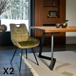 Chaise vert kaki avec poignée (lot de 2) MALMOE