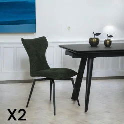 Chaise verte pivotante en velours avec passepoil (lot de 2) LOMBARDIE