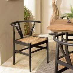 Chaise vintage bois recyclé et cannage chanvre tressé SWING