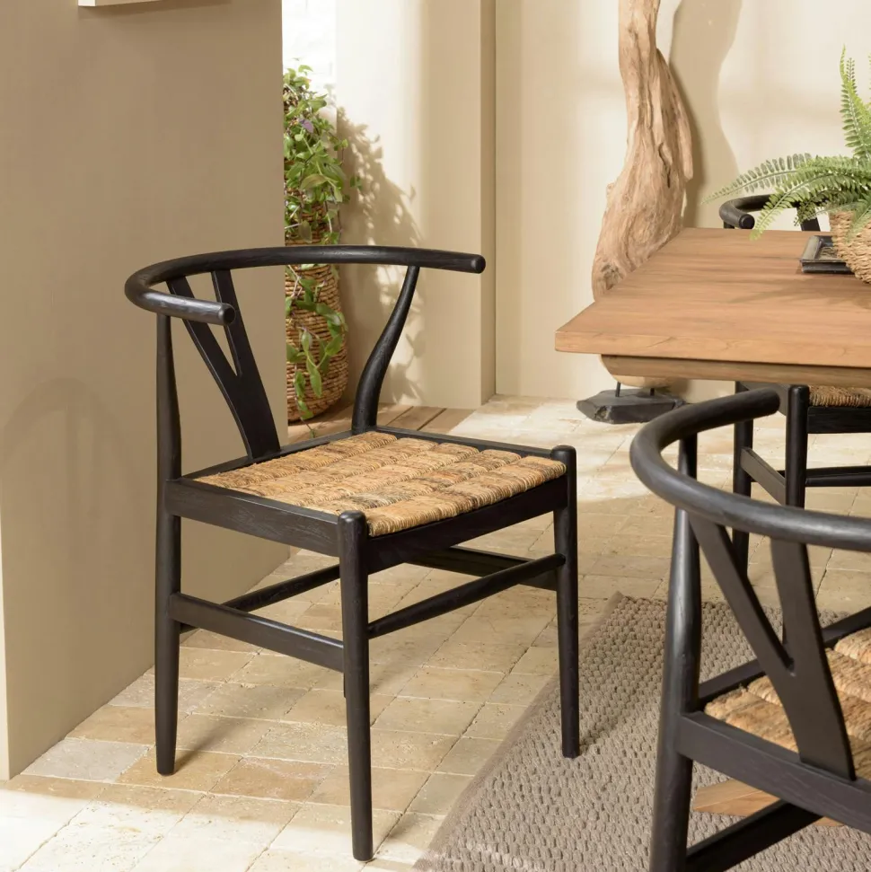 Chaise vintage bois recyclé et cannage chanvre tressé SWING