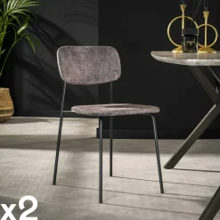 Chaise vintage tissu noir/gris anthracite (lot de 2) TIM