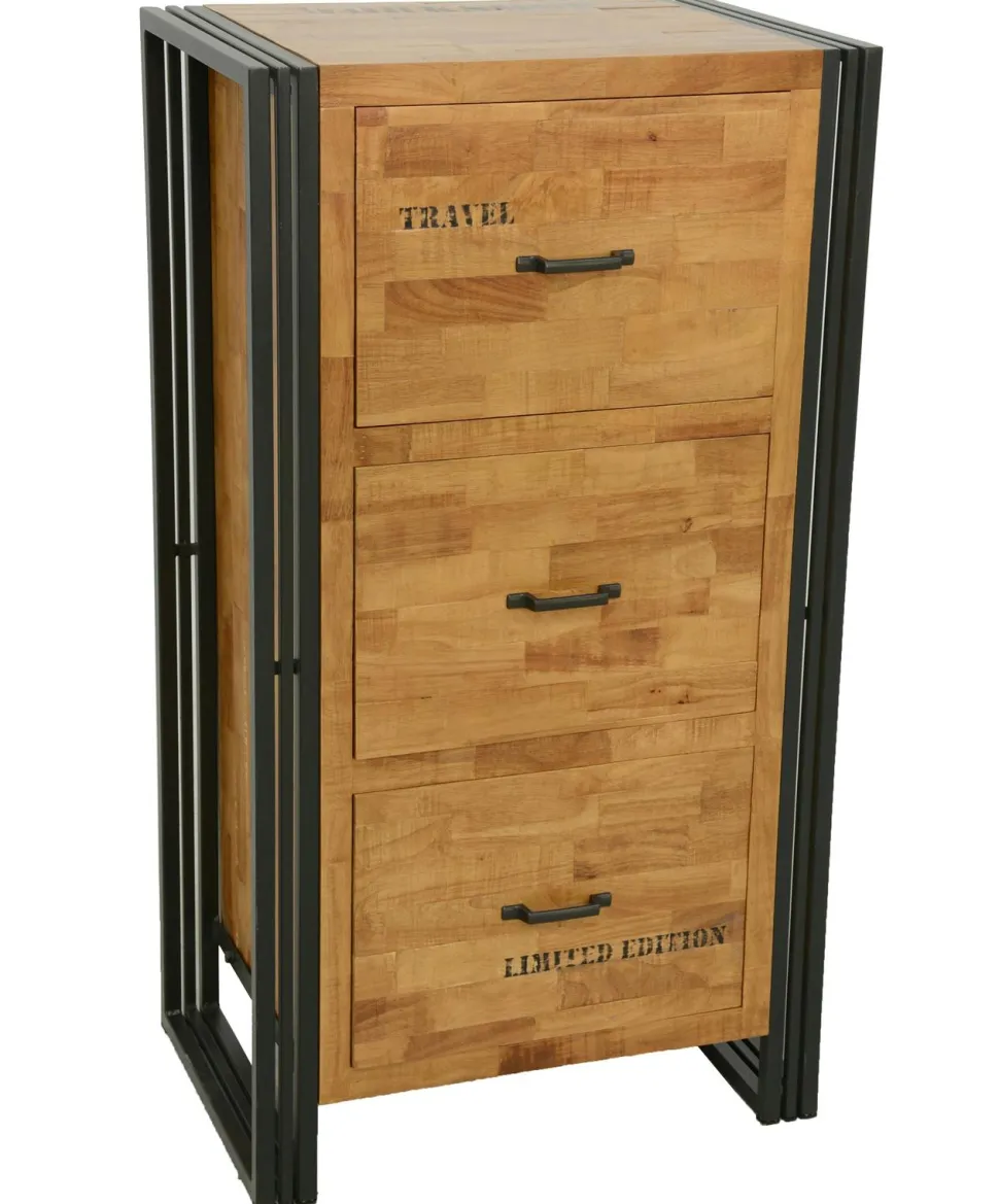 Coffre hévéa recyclé naturel et métal noirci 100X40X45cm DOCKER
