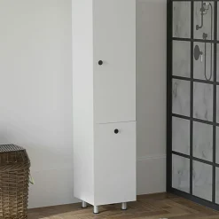 Colonne salle de bains blanche, porte & panier linge MARFA