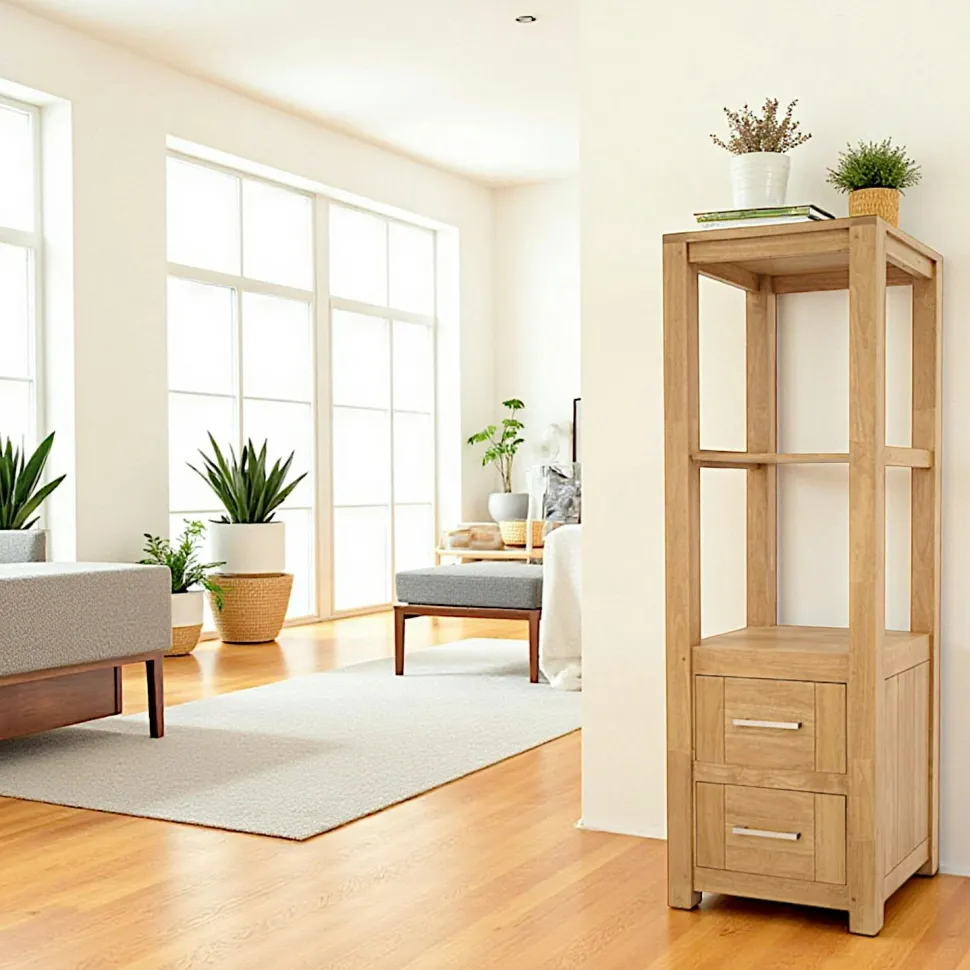 Colonne étagère moderne bois hévéa H151cm ATTAN
