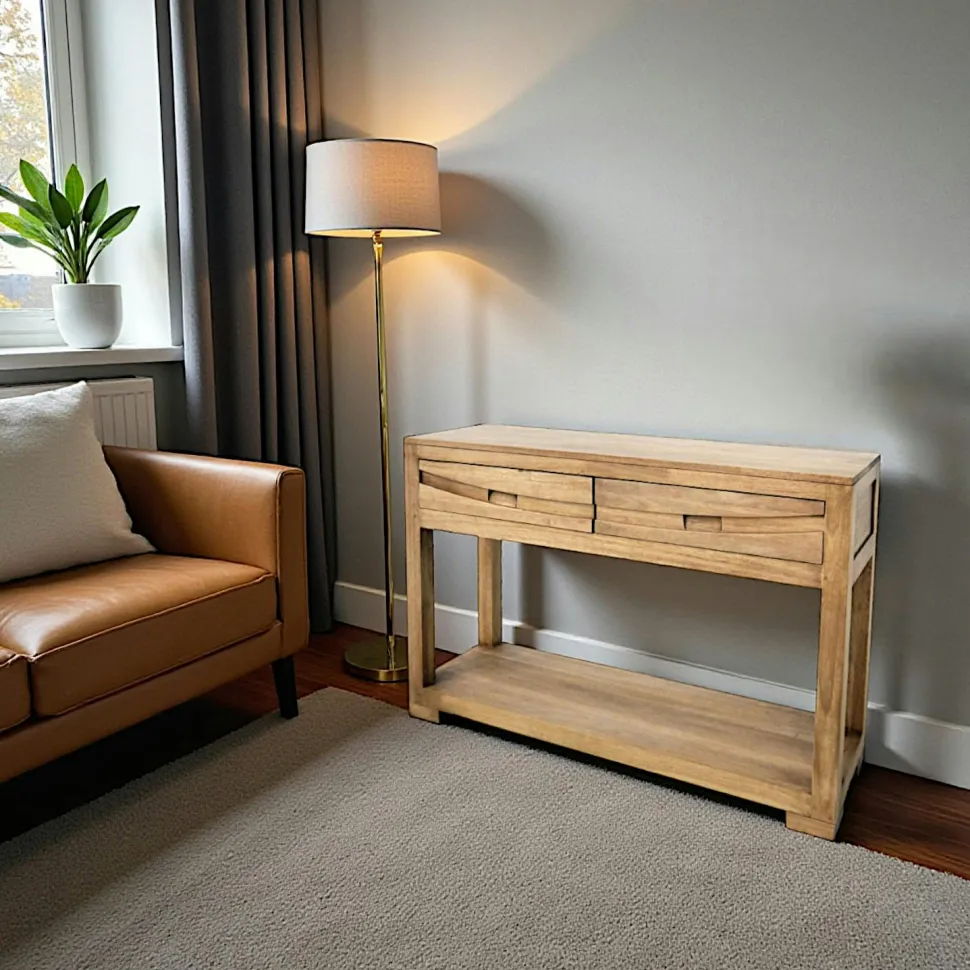 Commode / Chiffonnier hévéa recyclé naturel et métal noirci 3 tiroirs 40X35X60cm DOCKER
