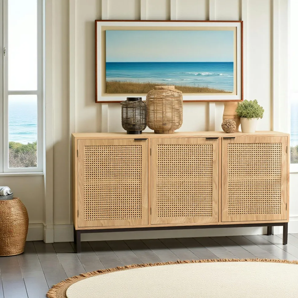 Commode 3 tiroirs cannage en rotin 80 cm PALMA