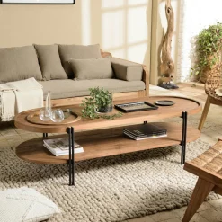 Commode 6 tiroirs en bois recyclé et tressage coco SWING