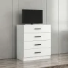 Commode chambre blanche 4 tiroirs, poignées baguettes MARFA
