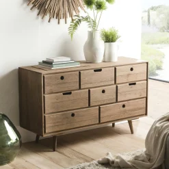 Commode de chambre en bois de sapin 8 tiroirs LIMA