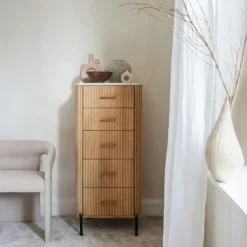Commode en bois de manguier et marbre 6 tiroirs MASSA