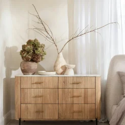 Commode en bois de manguier et marbre 3 tiroirs MASSA