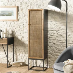 Commode en teck recyclé 3 tiroirs tressage coco SWING