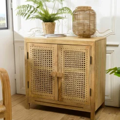 Commode en teck recyclé 3 tiroirs tressage coco SWING