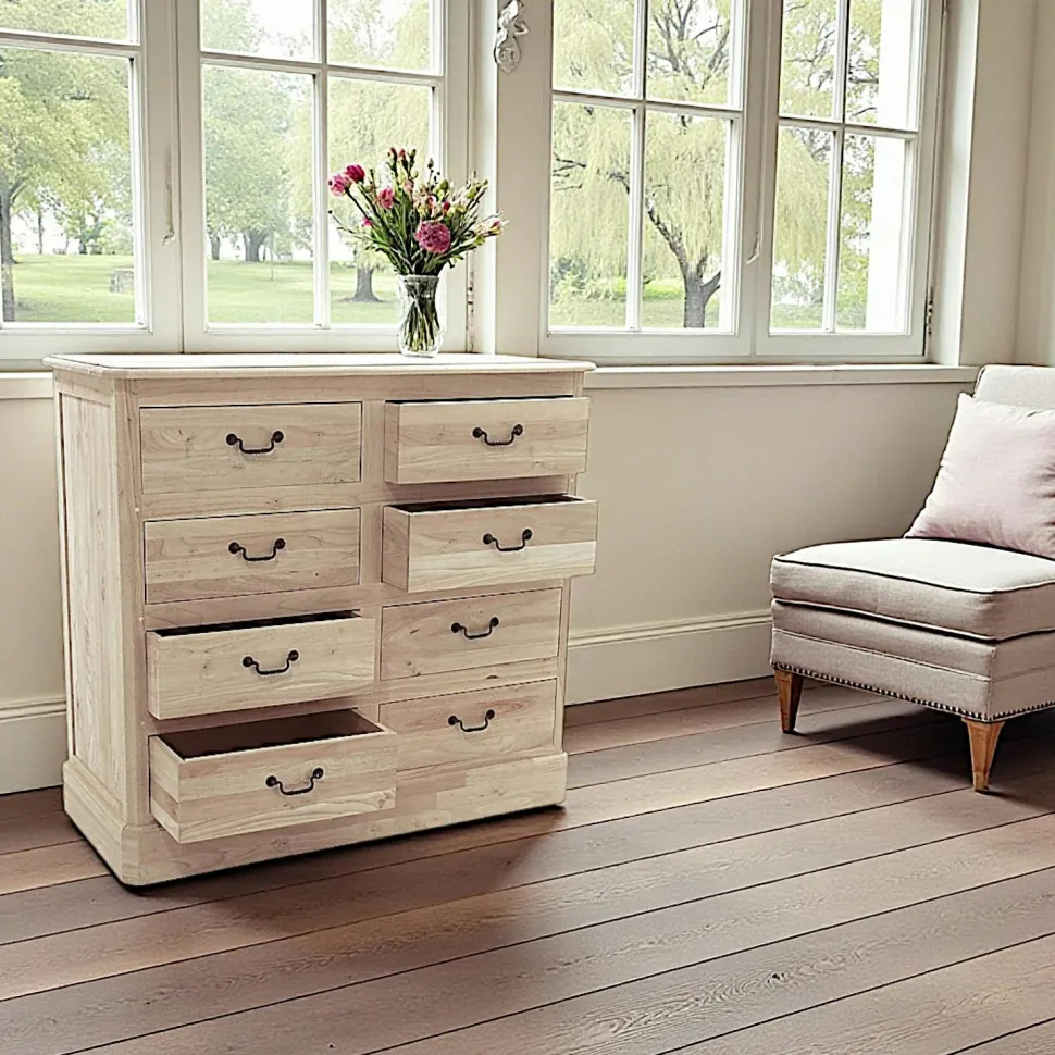Commode Hévéa 8 tiroirs 120x50x110cm TRADITION