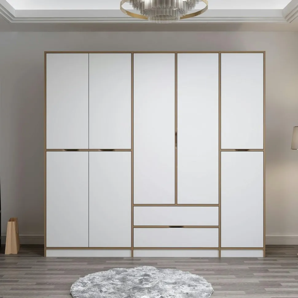 Commode moderne effet chêne 4 tiroirs blancs BYRON
