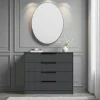Commode moderne grise 4 tiroirs, miroir assorti BYRON