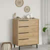 Commode rangement 4 tiroirs à détails noirs, effet bois JENA