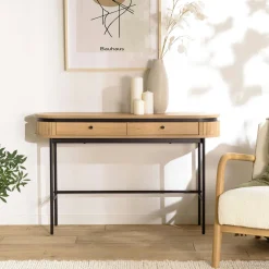 Console 2 tiroirs bords arrondis décor strié JINAN