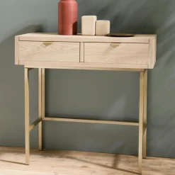 Console 2 tiroirs pieds et poignées dorés CORDOUE