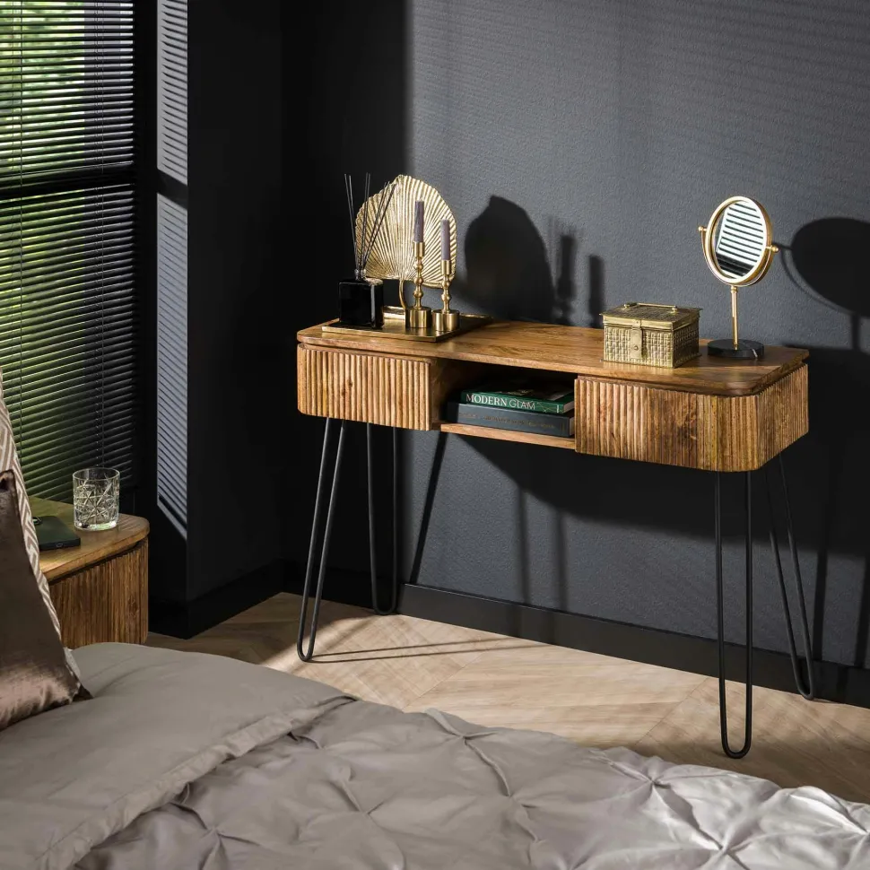 Console de chambre en bois de manguier motif baguette 2 tiroirs DELHI