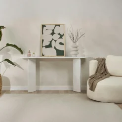 Console de salon noire ovale - pieds en V, effet bois MARFA