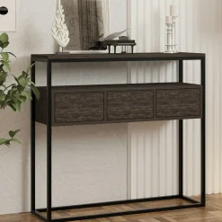 Console d'entrée rangements fermés, effet marbre beige JENA