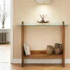 Console d'entrée vintage - bois brun, verre ANZIO