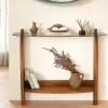 Console d'entrée vintage - bois brun, verre teinté ANZIO