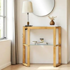 Console en verre et bois anthracite - 2 plateaux LHASA