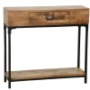 Console entrée rétro bois d'hévéa métal LOFT
