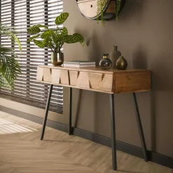 Console entrée rétro bois d'hévéa métal LOFT