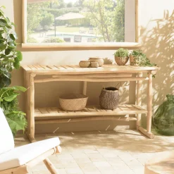 Console exotique teck naturel double plateau MANAK