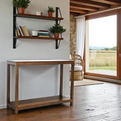 Console Hévéa double plateaux 110x35x85cm HELENA