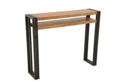Console hévéa recyclé naturel et métal noirci 2 tiroirs 2 plateaux 90X35X80cm DOCKER